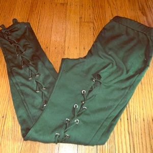 Hunter green tie-up leggings